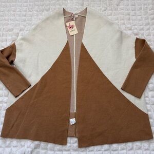 NEW Entro Medium / Large Neutral‎ Color Block Open Cardigan Sweater ~ Minimalist